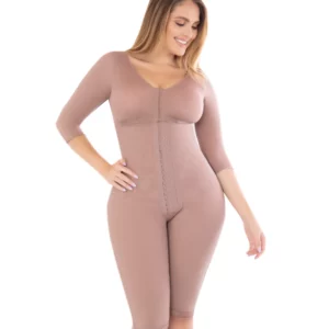 Faja postquirúrgica hasta la rodilla de alta compresión con broches y moldeo abdominal