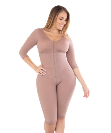 Faja postquirúrgica hasta la rodilla de alta compresión con broches y moldeo abdominal 1